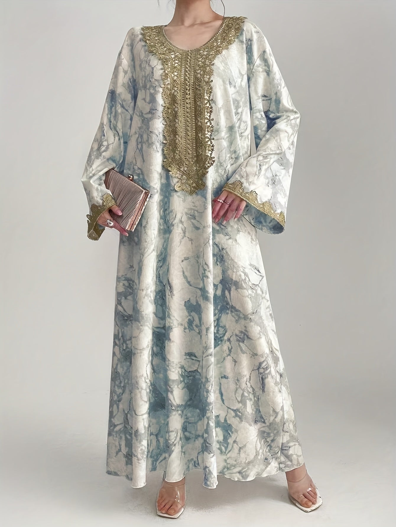 Round Neck Embroidered Stylish Over-the-Knee Maxi Dress./MH