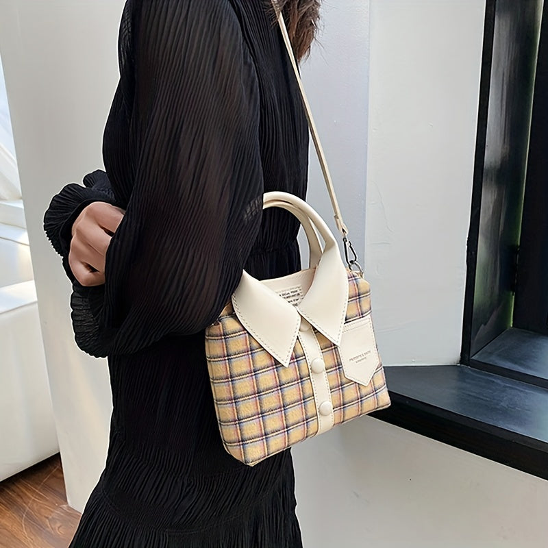 Plaid Shirt Shaped Handbags, Niche Design Crossbody Bag, Top Handle Canvas Satchel Purse