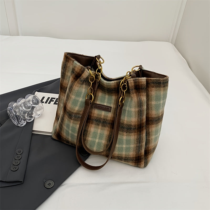 Corduroy Tote Bag For Women, Fashion Chain Shoulder Bag, Large Capacity Plush Handbag