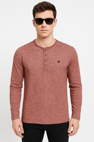 Men’s 4-Button Henley Long Sleeve T-Shirt – Rust Heather/MH
