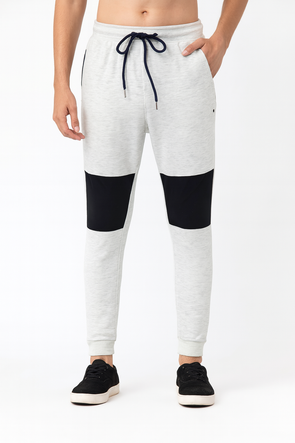 Men’s Light Grey Joggers with Black Knee Panels' / MH