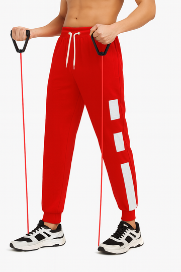 “Men’s Red Athletic Joggers with White Stripe Detailing” /MH