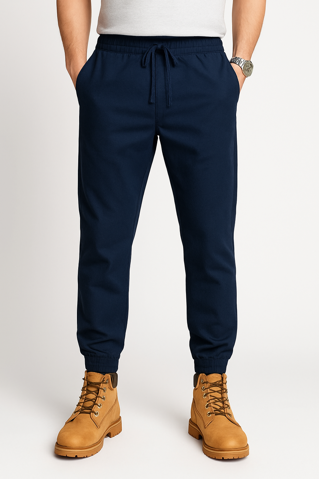 Men’s Navy Blue Slim Fit Jogger Pants with Drawstring'/MH