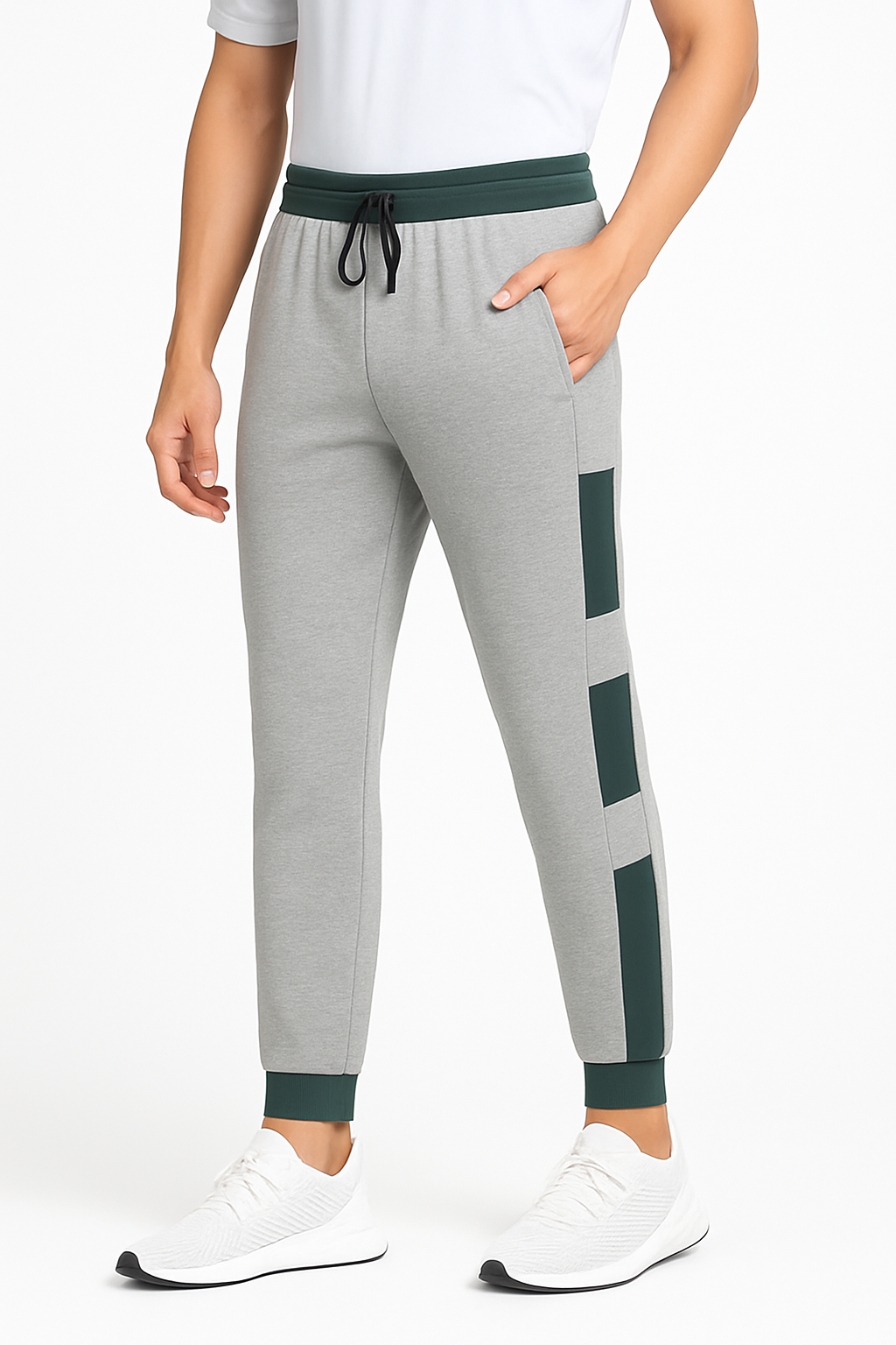 Men’s Grey Joggers with Dark Black Stripe Panels'/ MH