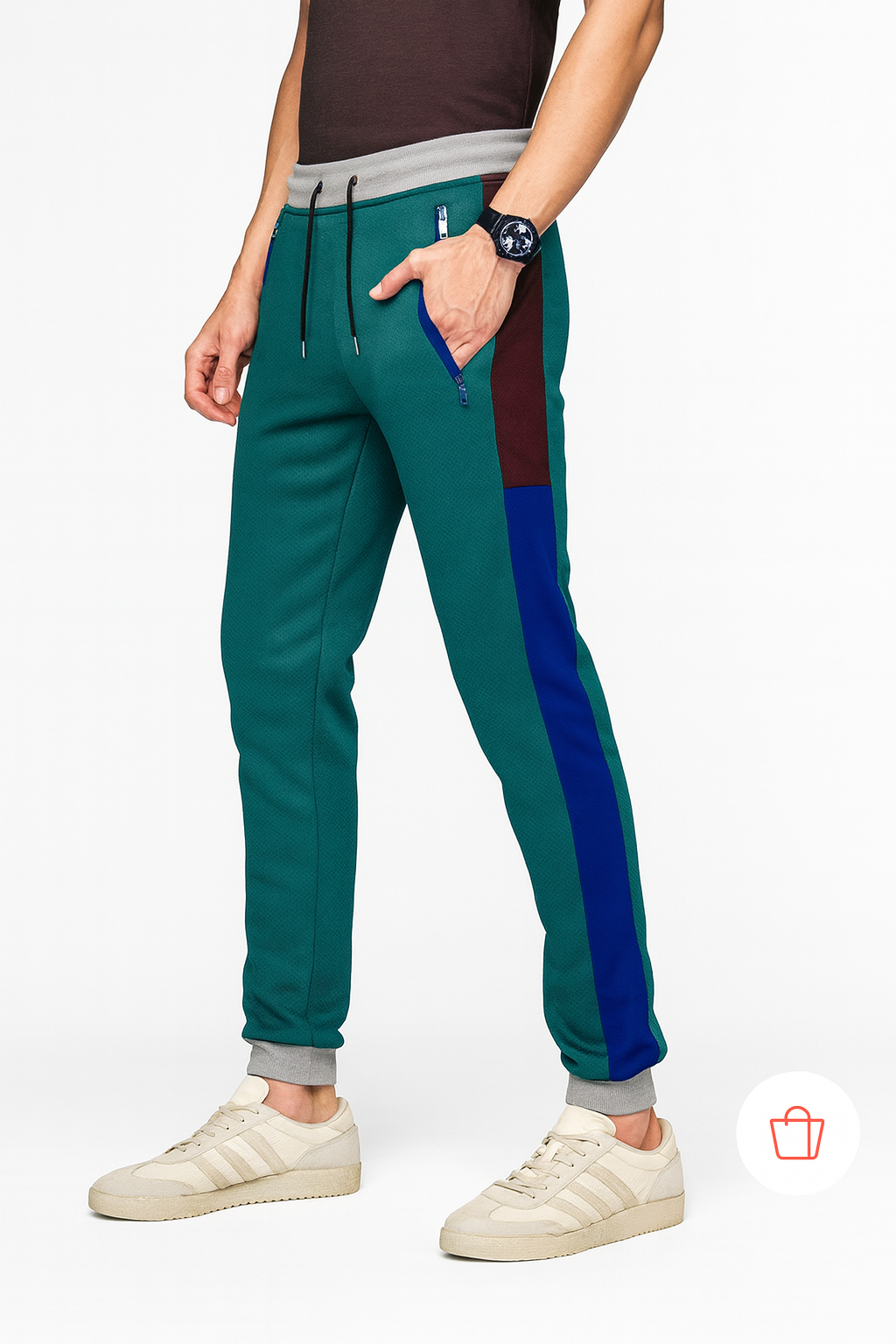 "Men's Colorblock Jogger Pants with Zipper Pocket" /MH