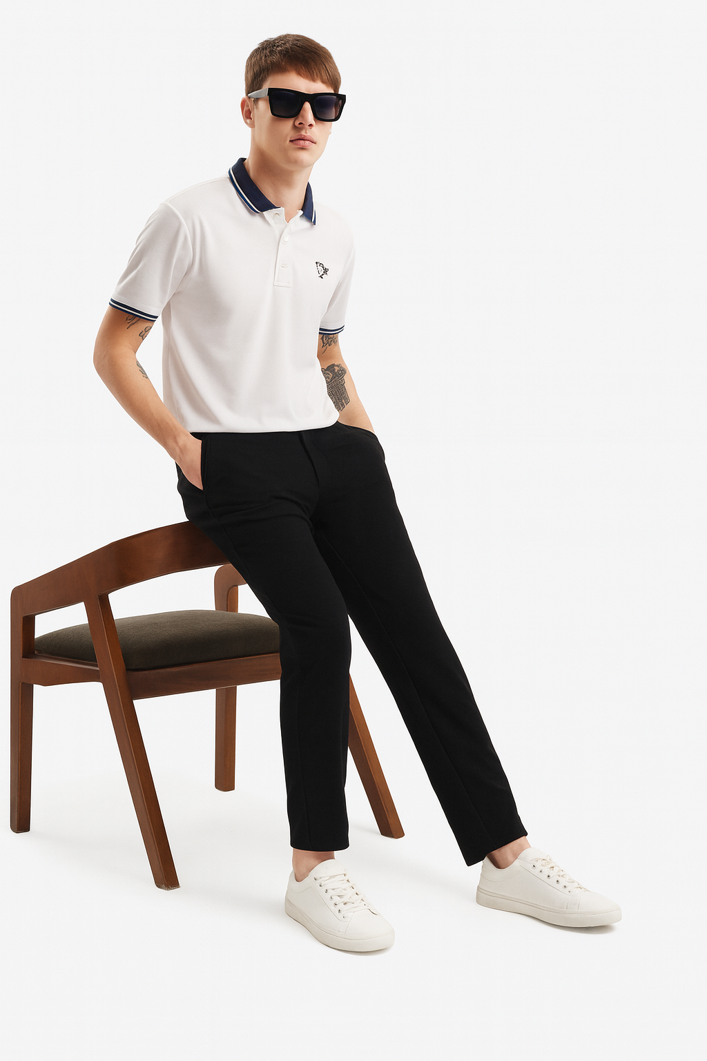 Men’s White Polo Shirt with Contrast Collar & Sleeve Trim'/ MH