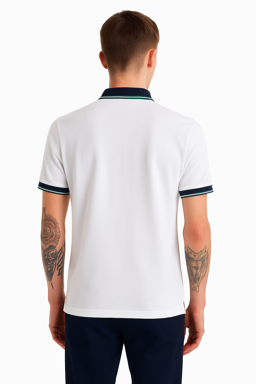 Men’s White Polo Shirt with Contrast Collar & Sleeve Trim'/ MH