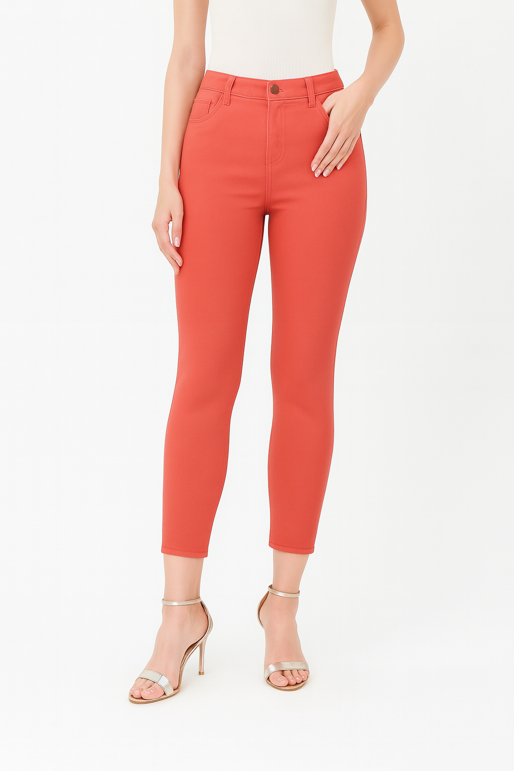 Women’s Slim Fit Belt System Pants – Brick Red
