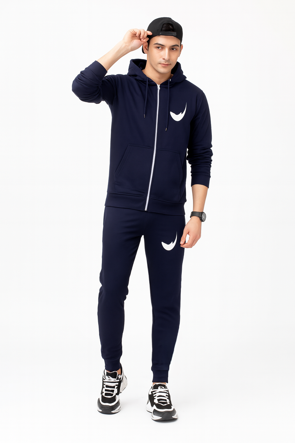 Men’s Zip-Up Tracksuit – Hoodie & Joggers Set in Navy Blue./MH