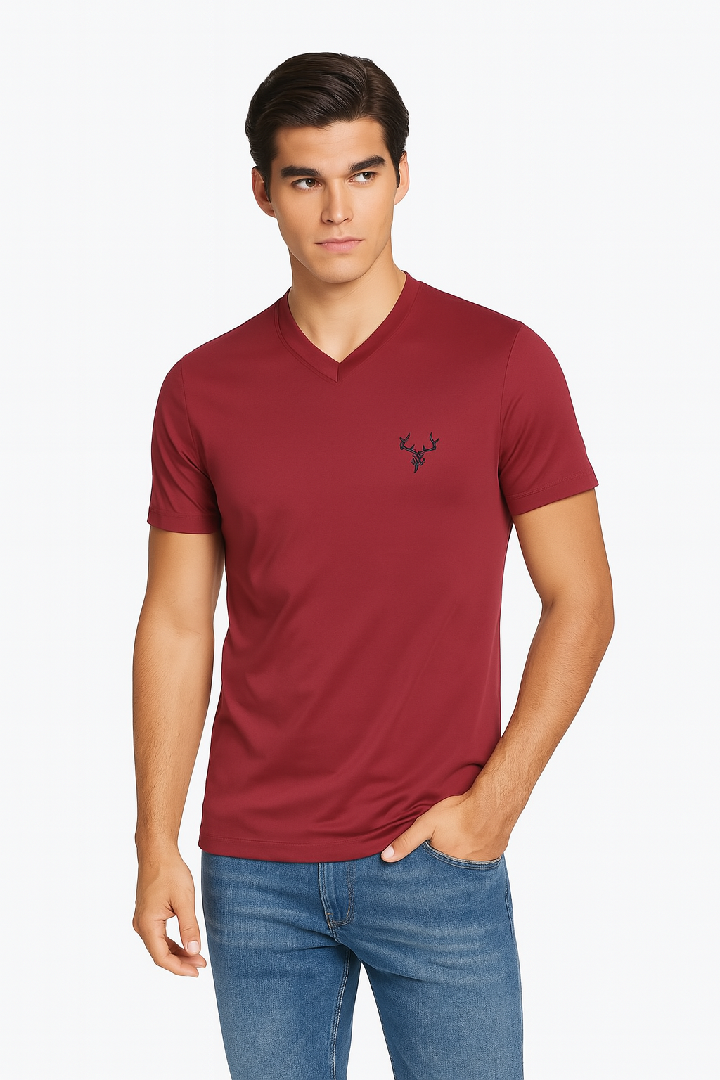 Embroidered Logo V-Neck T-shirt