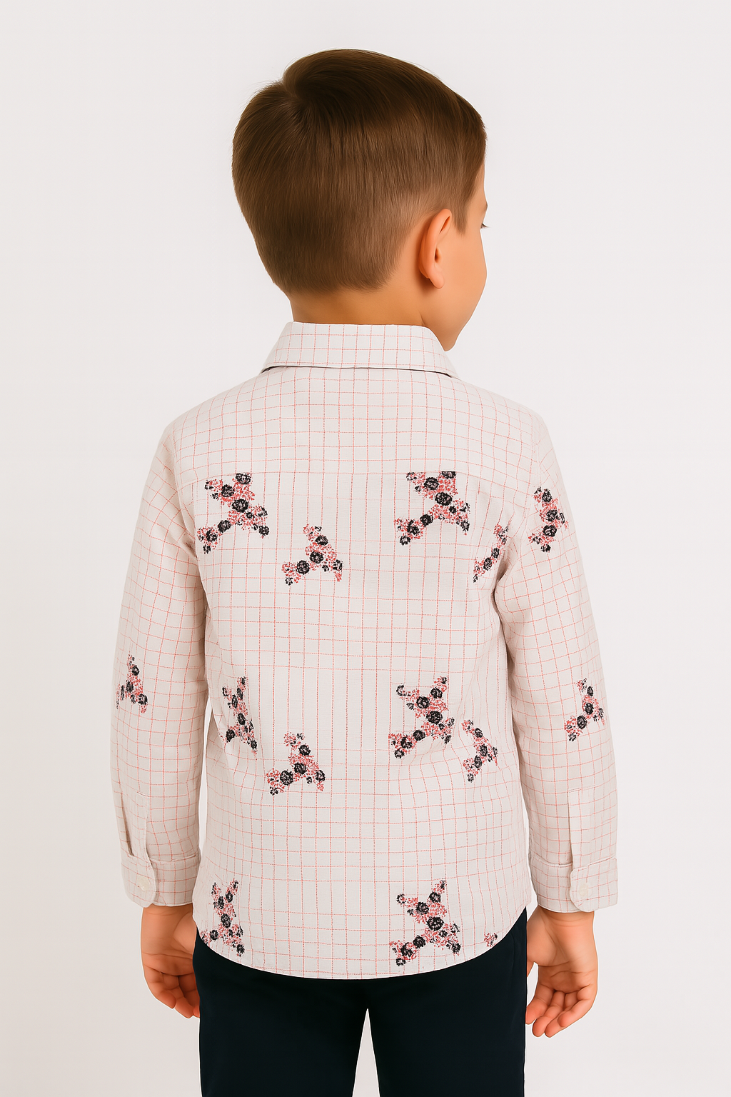 Boys’ Grid & Floral-Print Long-Sleeve Button-Down Shirt