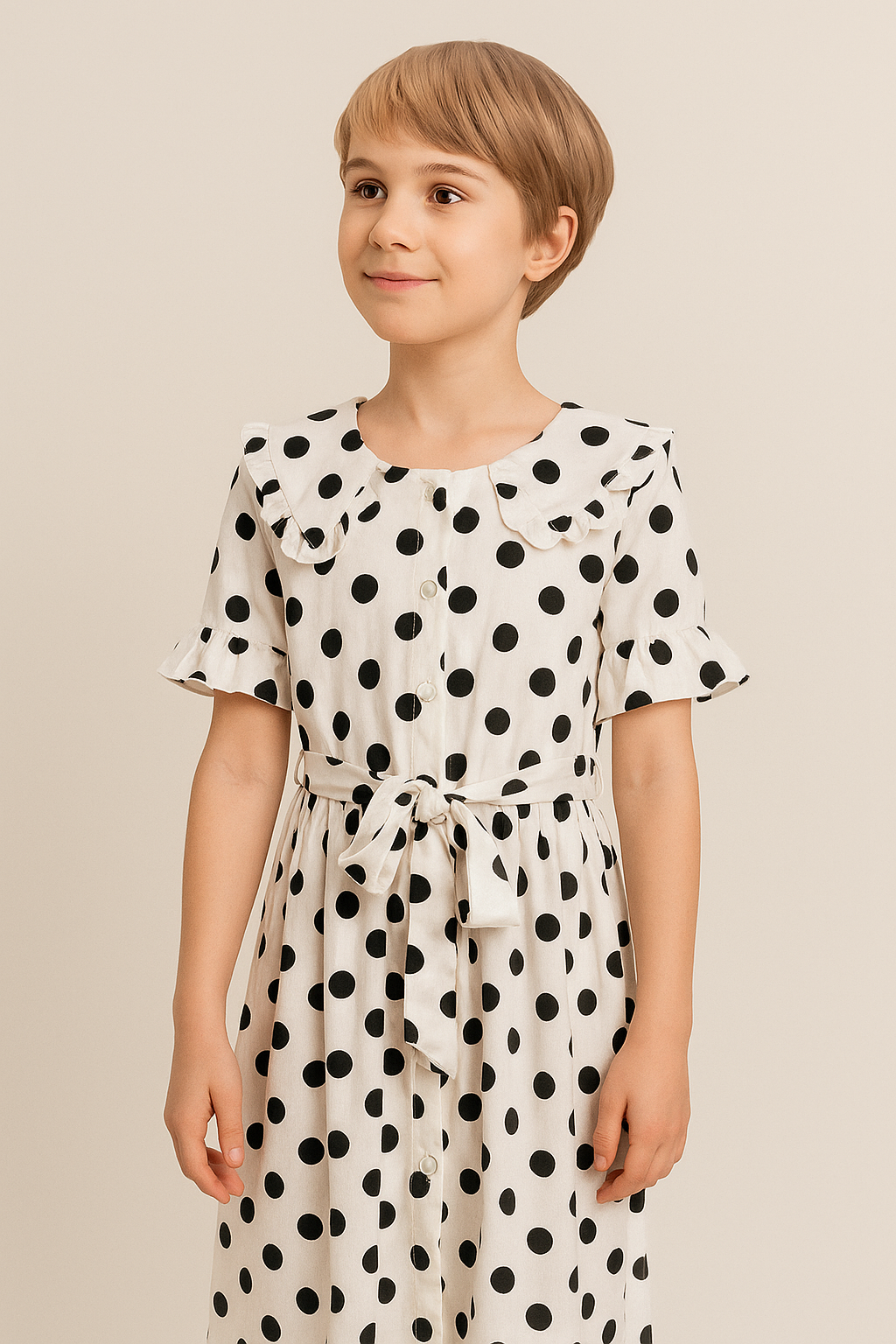 Ruffle Collar Polka Dot Dress - MH