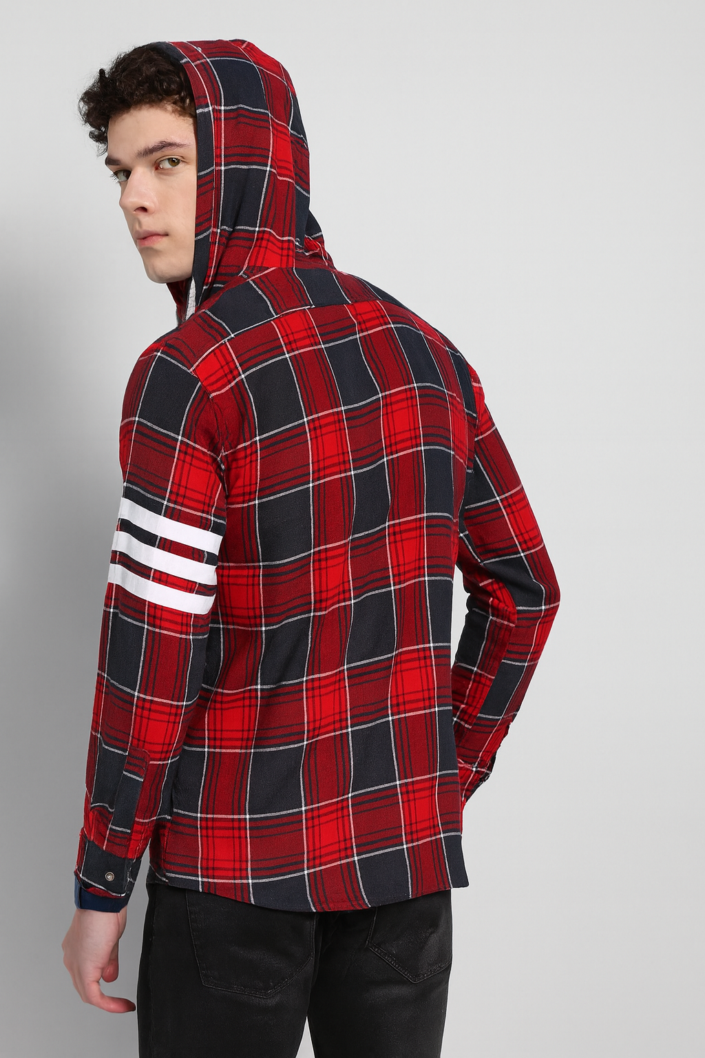 "Men’s Red & Black Plaid Hoodie Shirt"