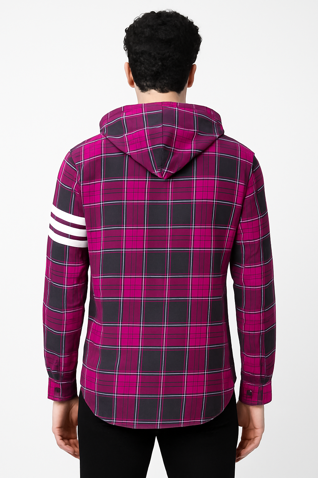 "Men’s Magenta & Black Plaid Hoodie Shirt/MH