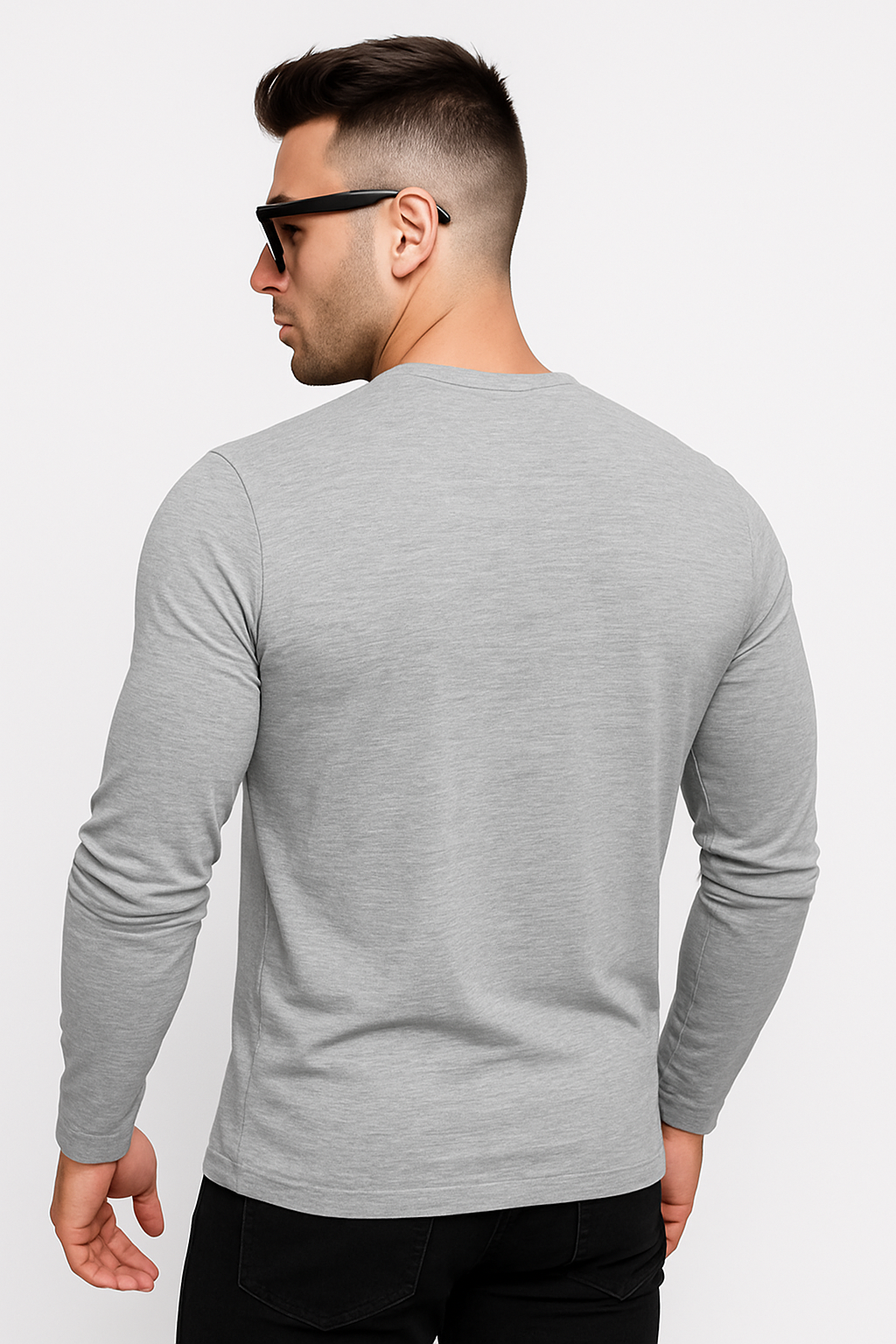 "Men’s Light Gray V-Neck Henley Long Sleeve Shirt /MH