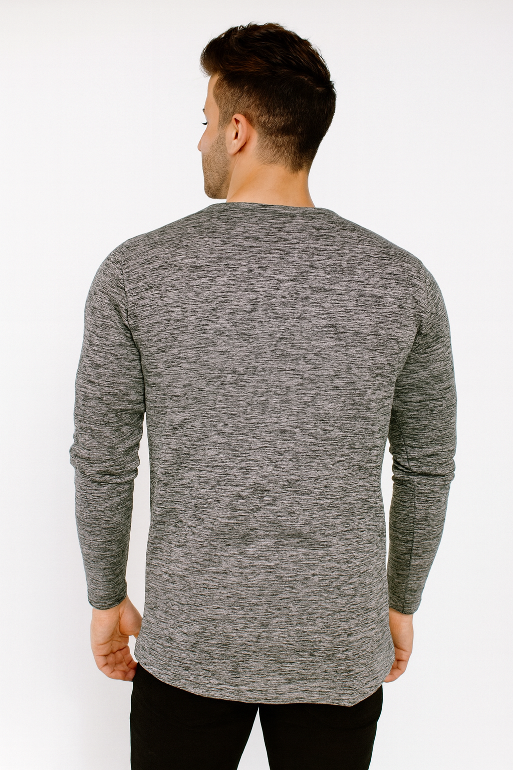 "Charcoal Gray V-Neck Henley – Men’s Long Sleeve/MH