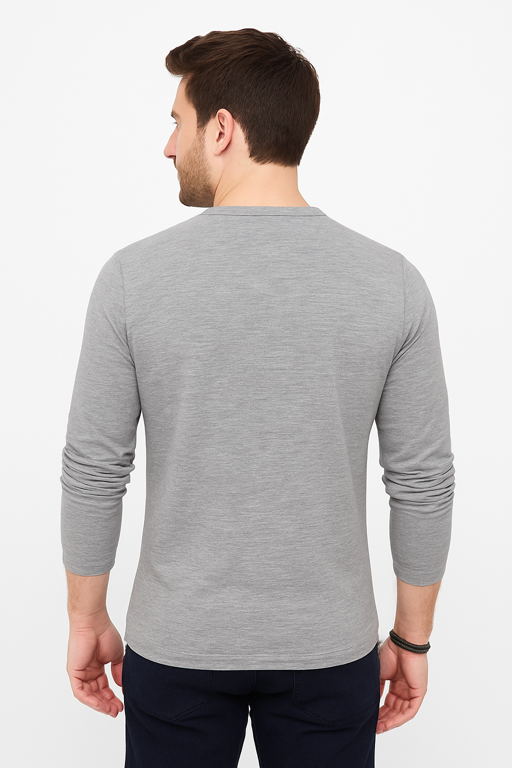 "Men’s Five-Button Full Sleeve Henley Shirt – Light Grey" /MH