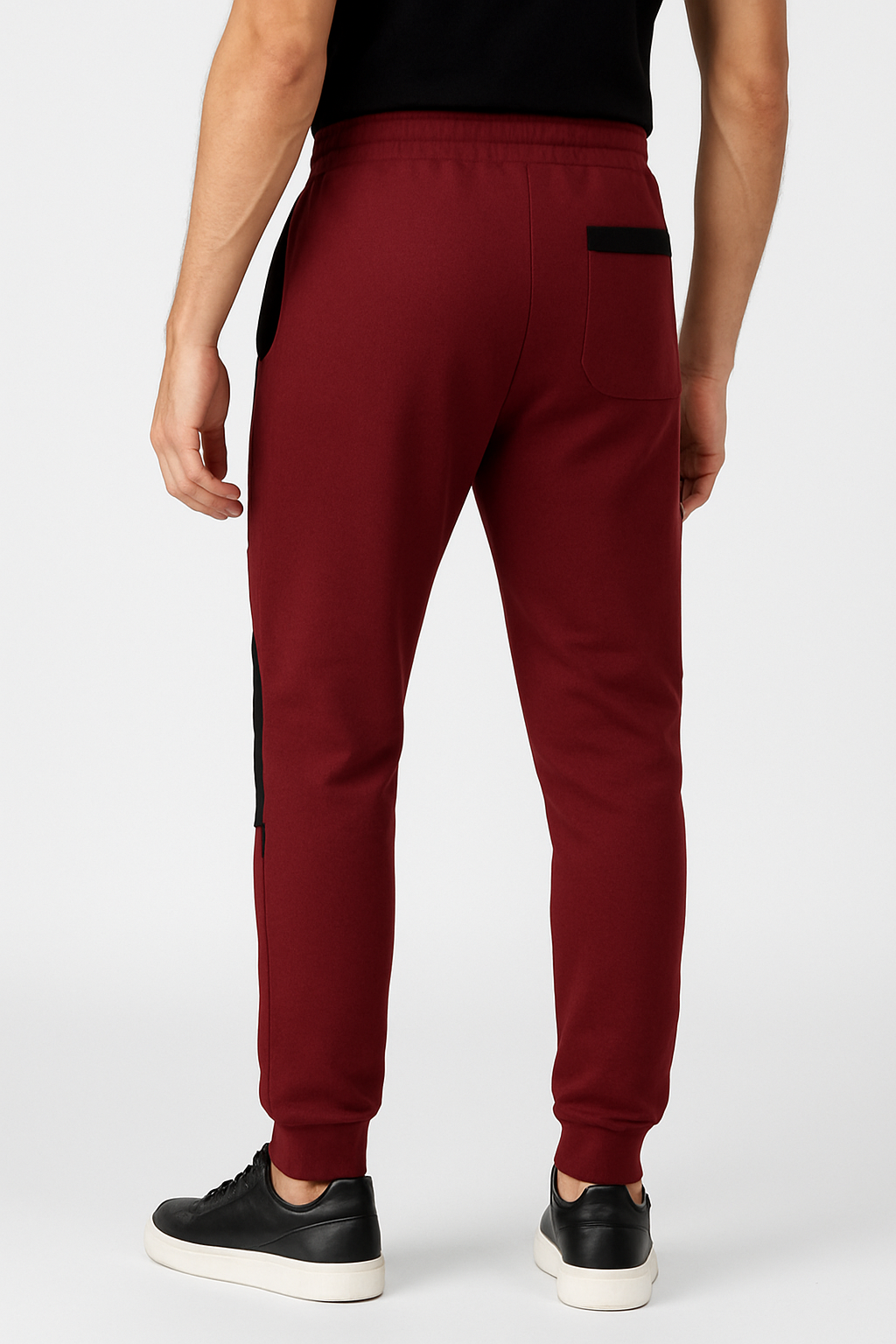 "Men’s Burgundy Jogger Pants with Black Knee Panels"/ MH