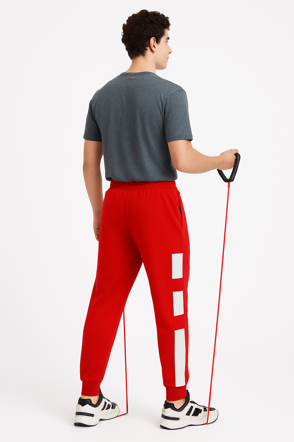 “Men’s Red Athletic Joggers with White Stripe Detailing” /MH