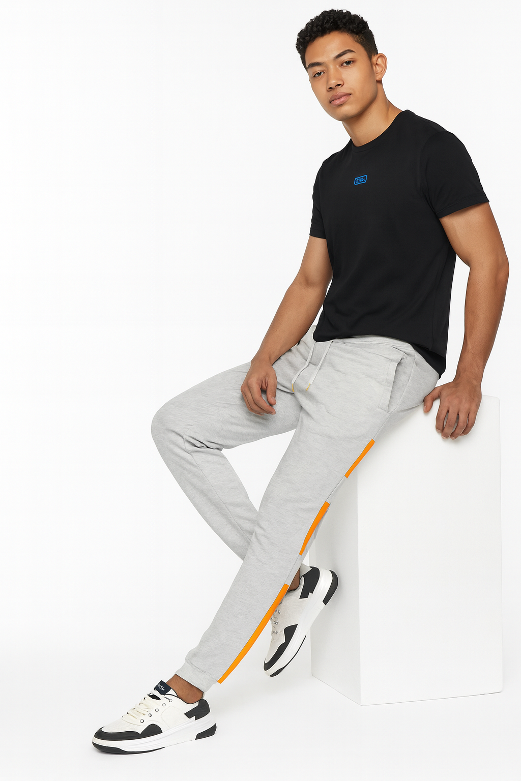 Men’s Grey Joggers with Orange Stripe Panels./MH
