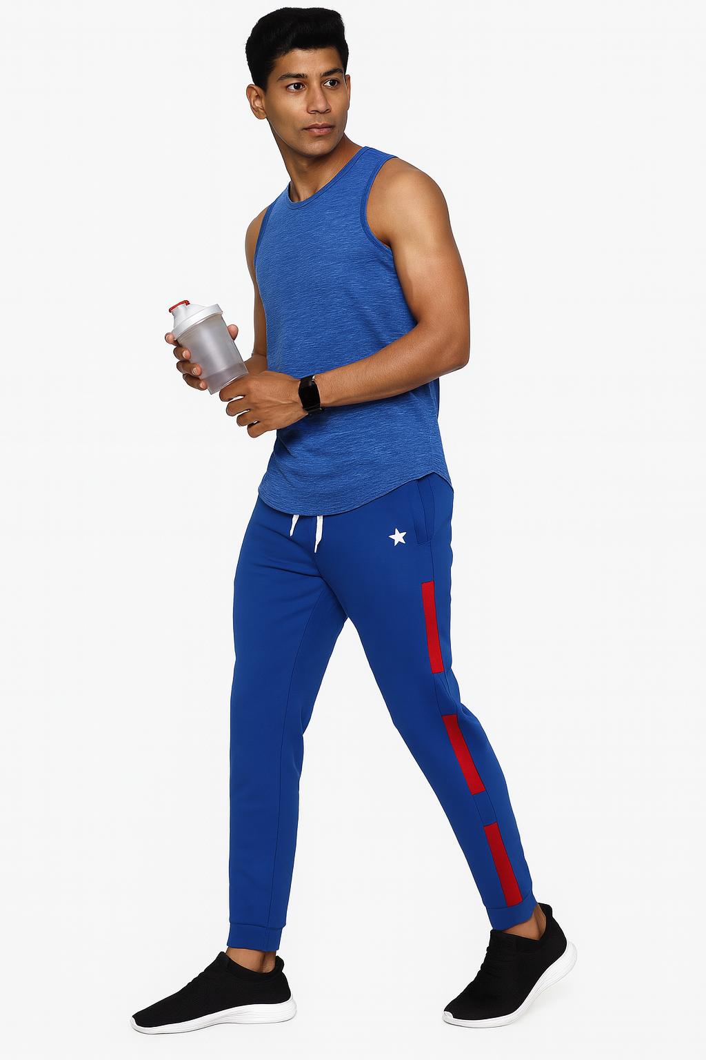 Men’s Royal Blue Joggers with Red Stripe Panels'/MH