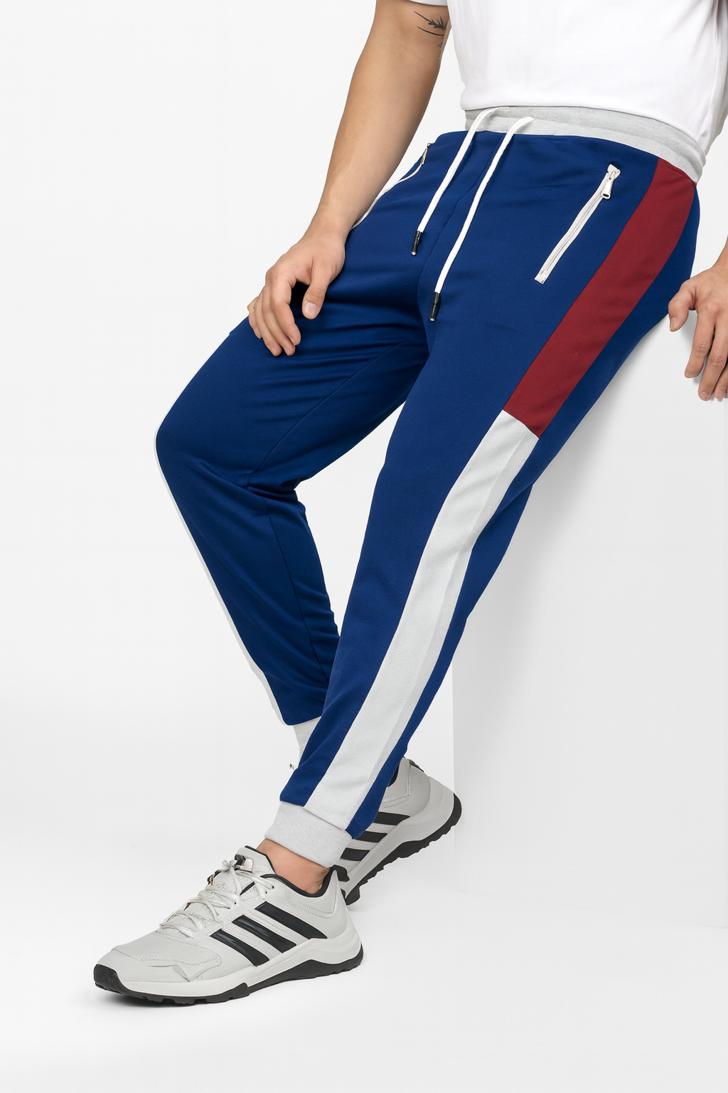 Men’s Blue Colorblock Jogger Pants with Zipper Pocket/MH
