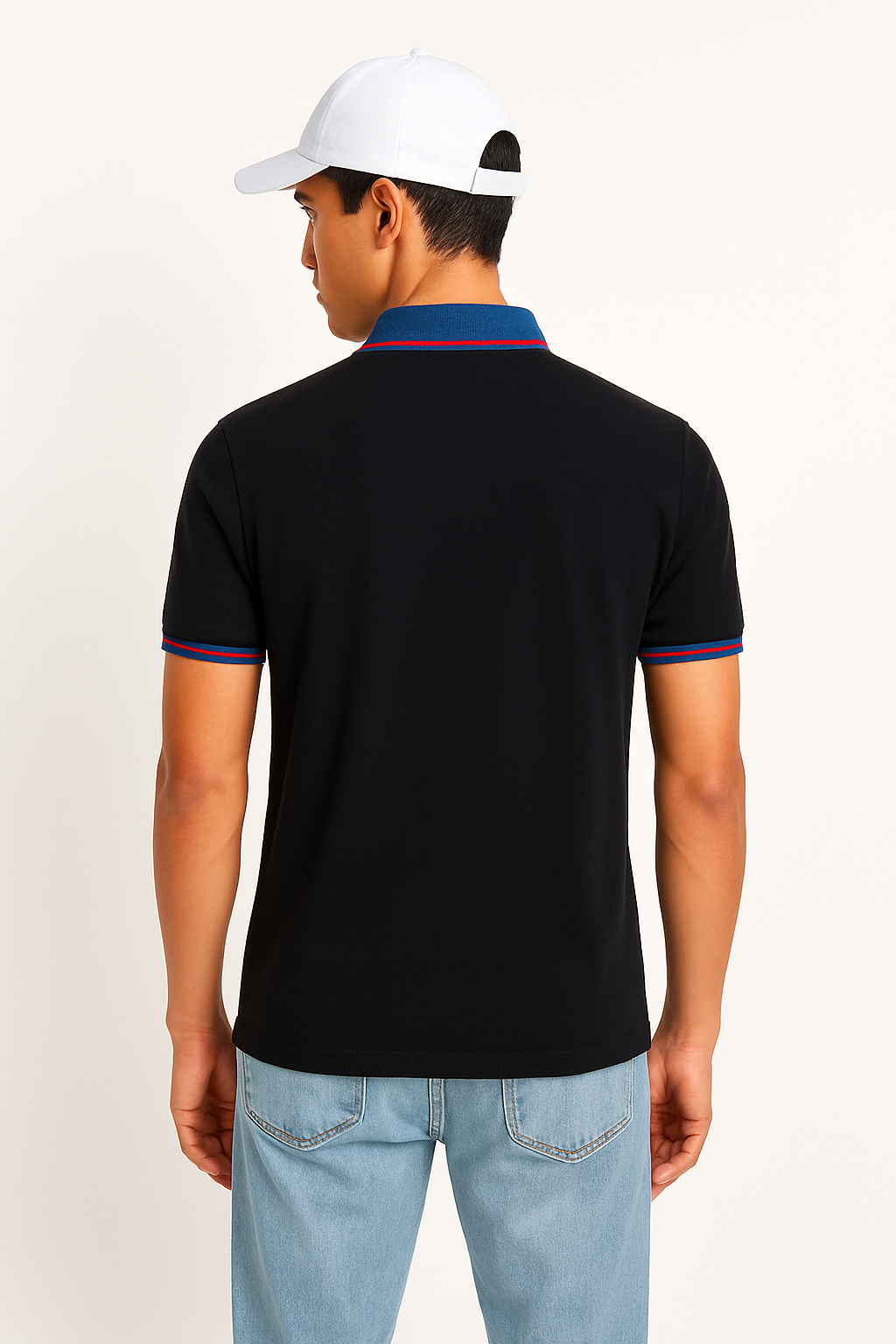 Navy Polo Shirt with Contrast Collar & Logo Detailing'
