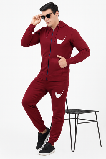 Men’s Zip-Up Tracksuit – Hoodie & Joggers Set in Maroon./MH