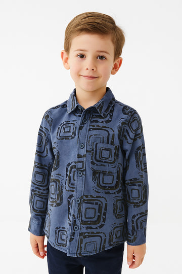 Stylish Blue Patterned Cotton Shirt MH