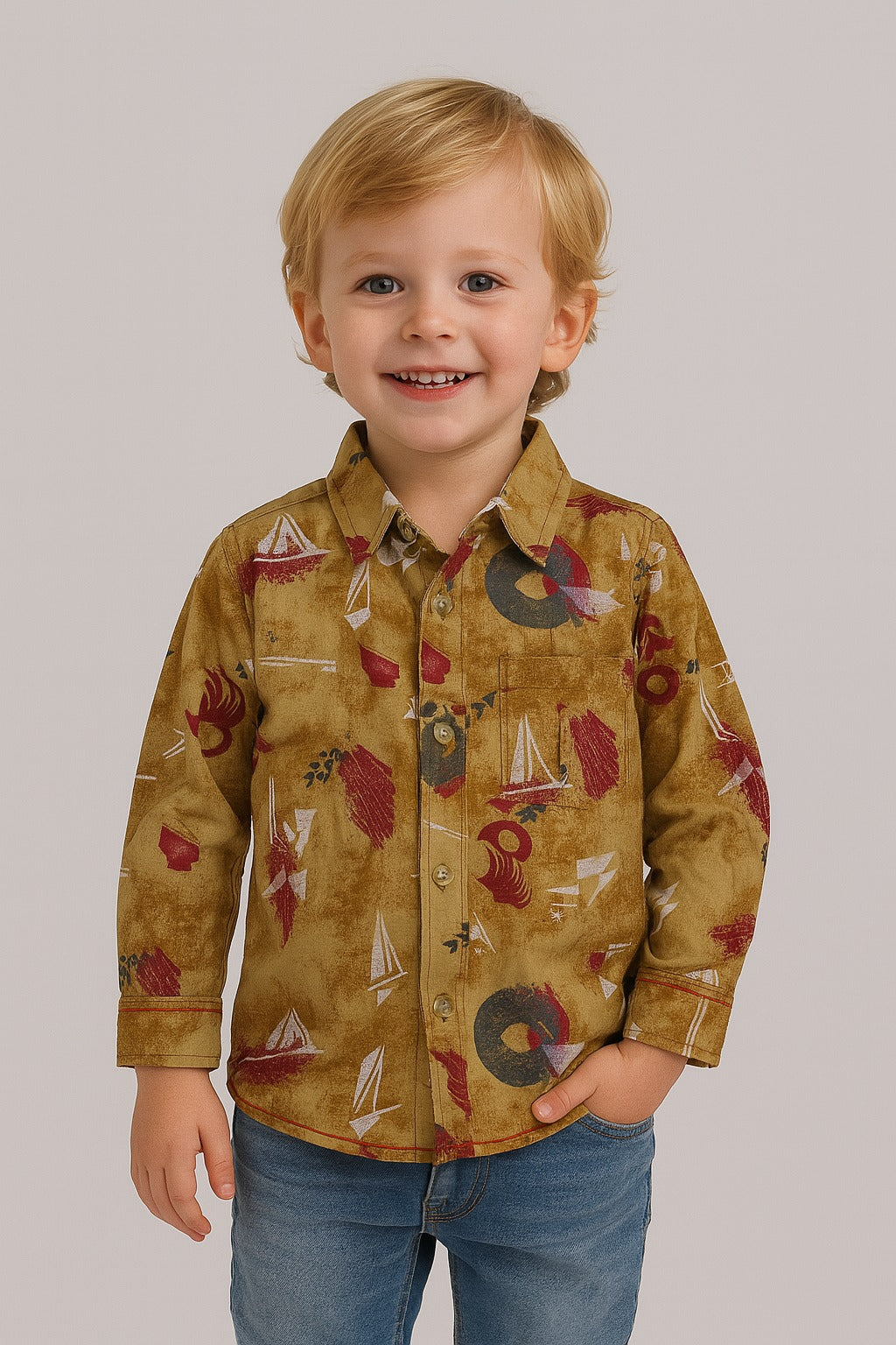 Adventure Sail Print Cotton Shirt for Boys MH