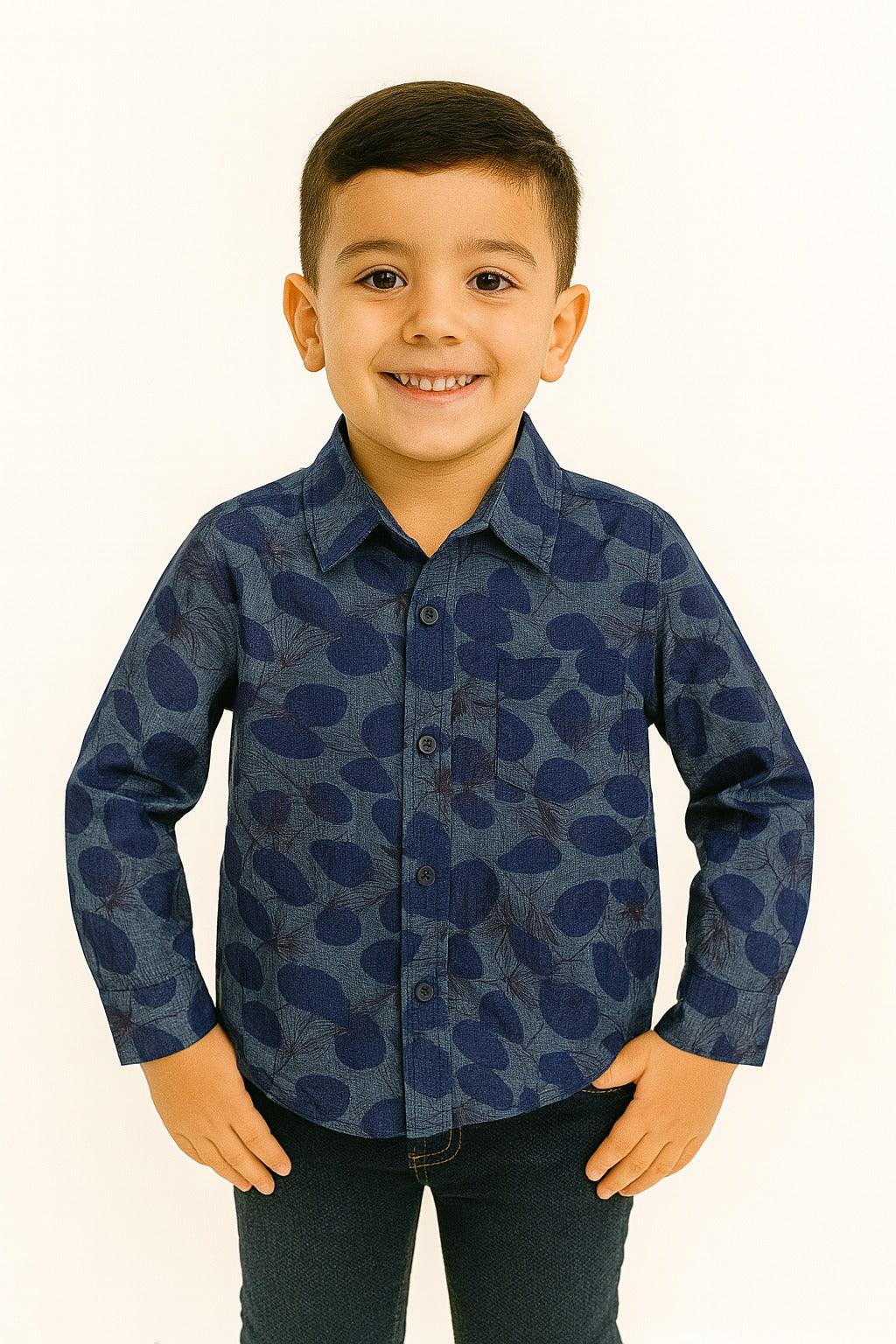 Midnight Leaf Print Cotton Shirt for Boys MH