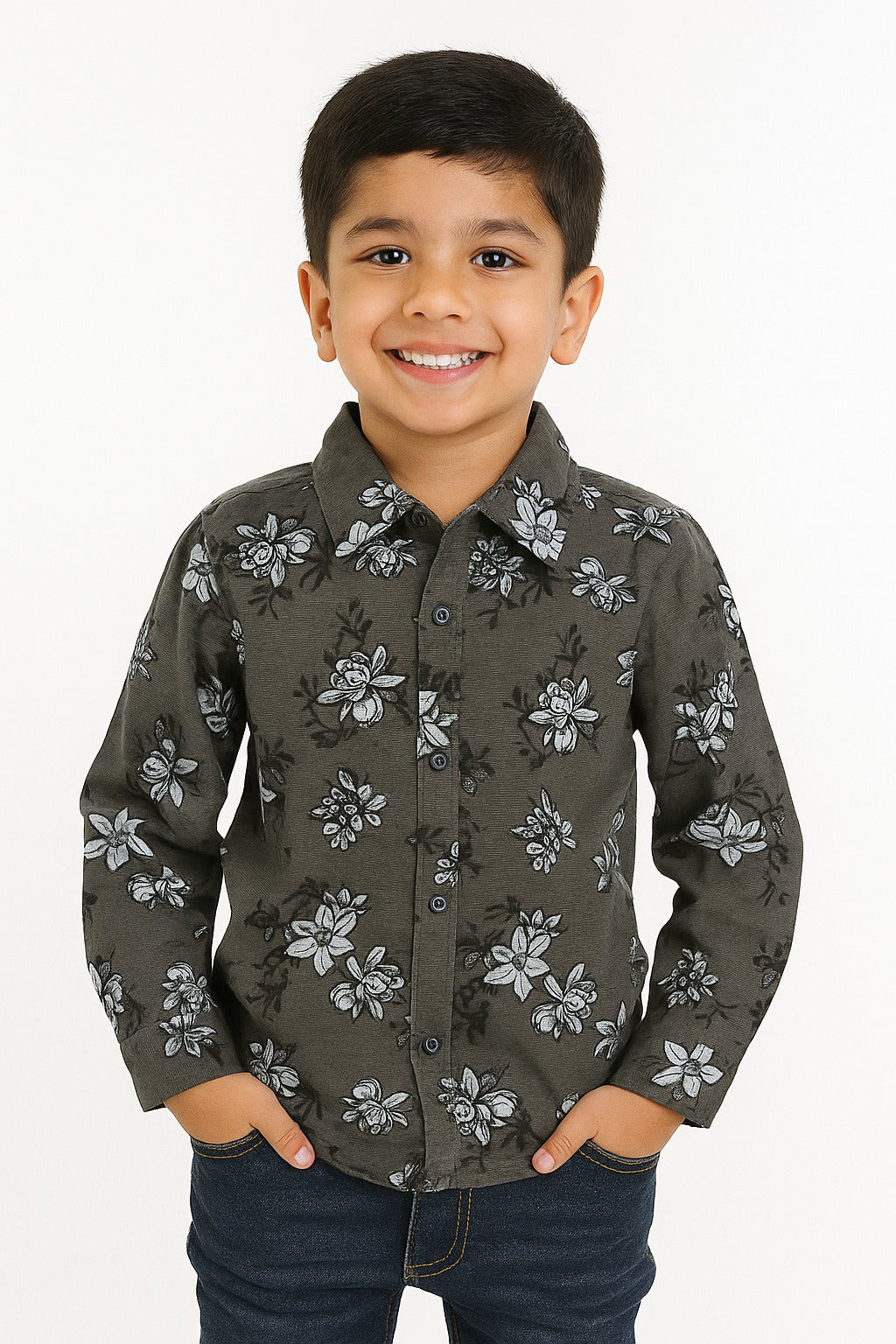 Olive Bloom Boys’ Floral Button-Down Shirt MH