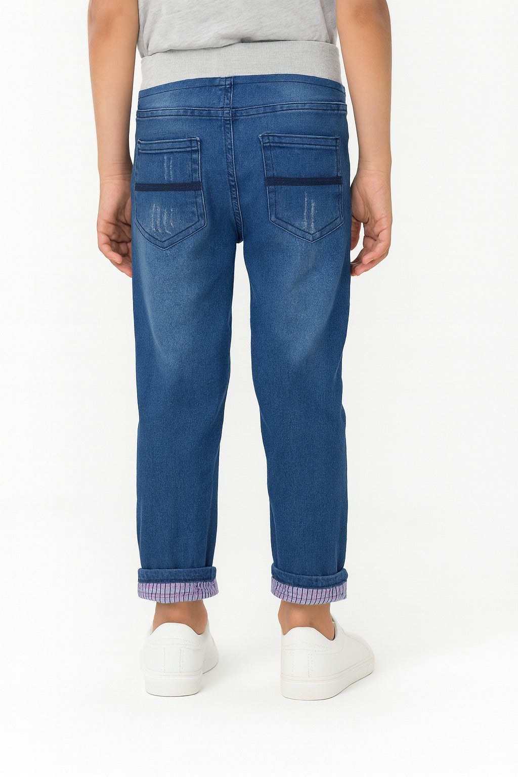 Kids' Rolled Cuffs and Striped Inner Lining Denim Jogger Jeans I MH