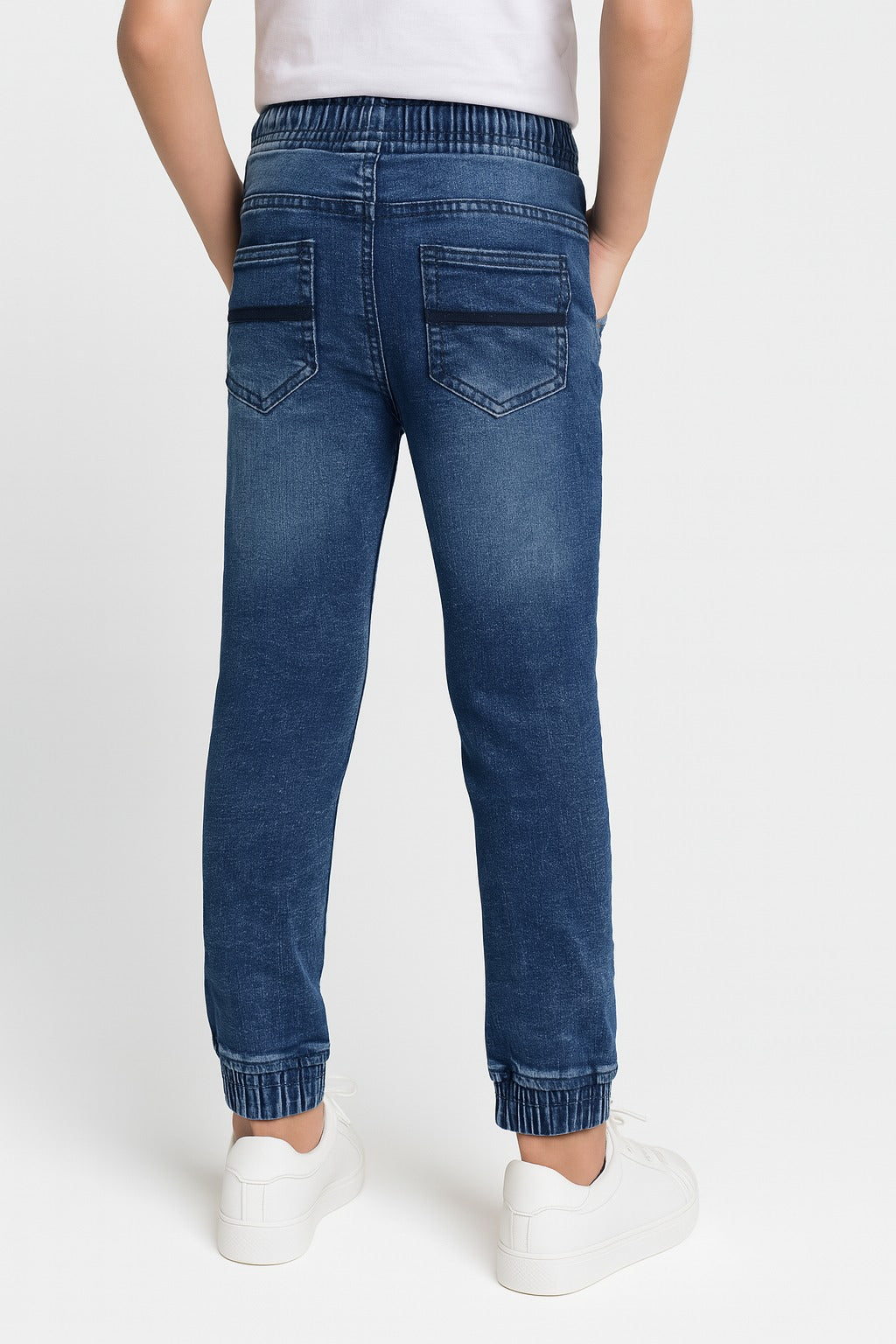 Kids' White Knee Side Stripes Denim Jogger Jeans