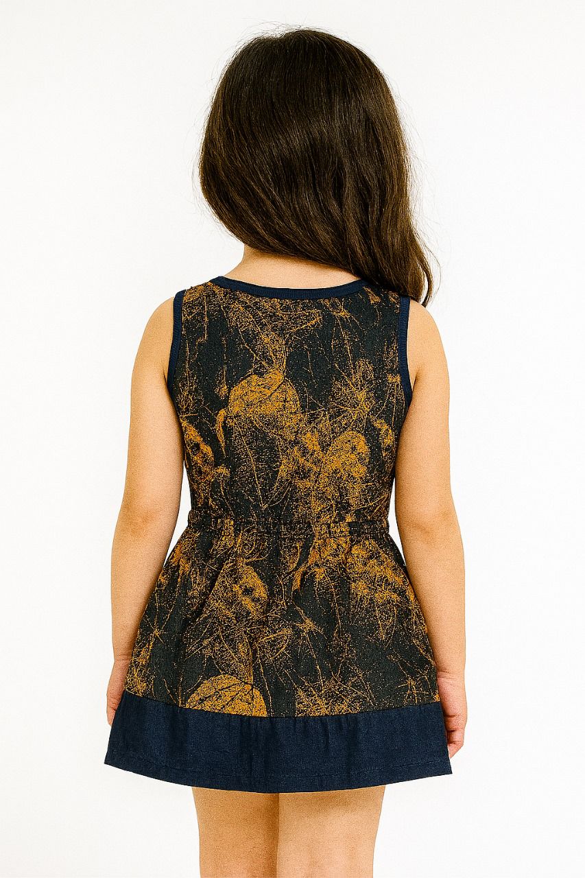 Kid Girl Leafy Print Sleeveless Button Dress | MH