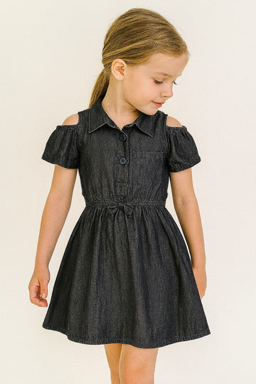 Kid Girl's Cold Shoulder Collar Denim Dress | MH