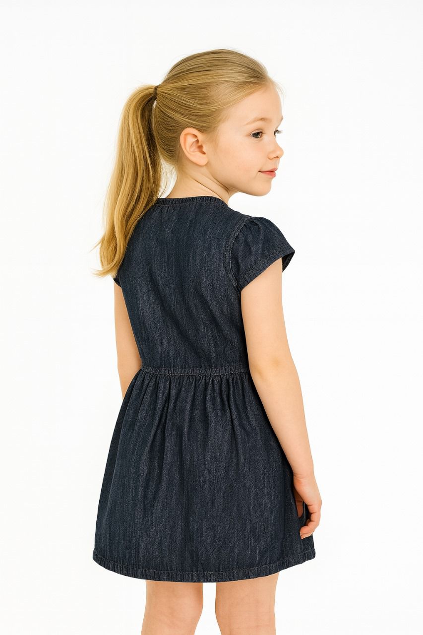 Kid Girl's Butterfly Embroidery Button Dress | MH