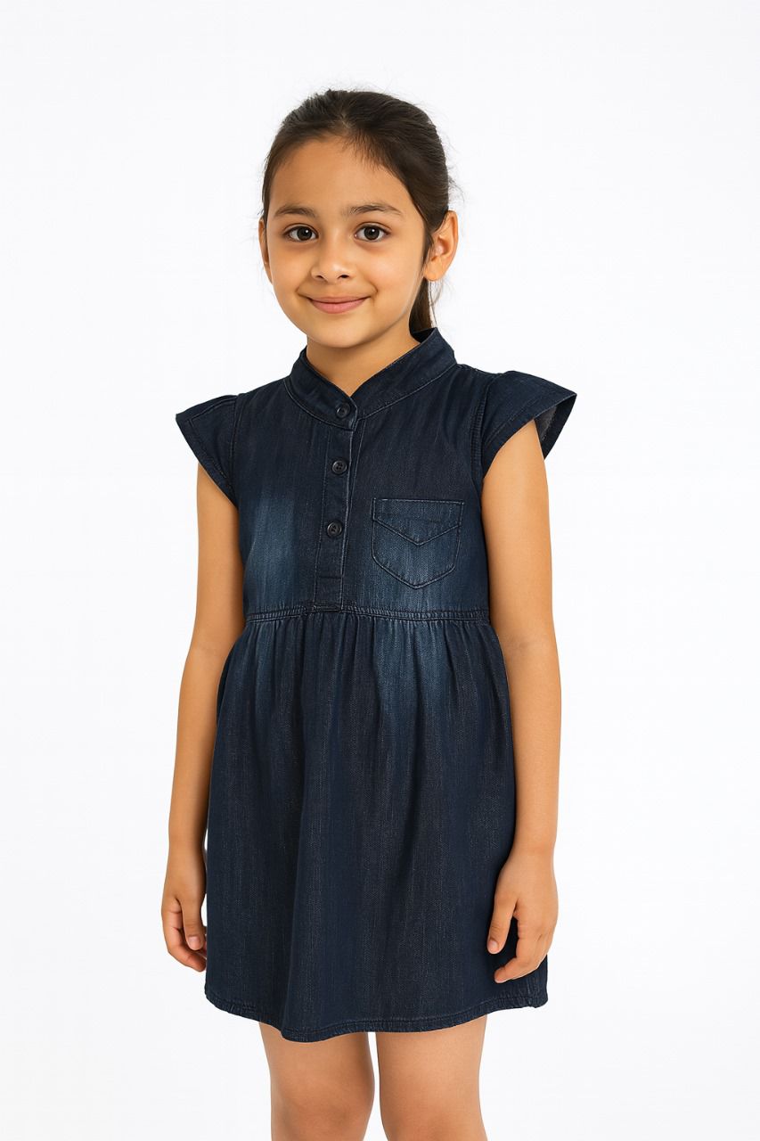 Kid Girl's High neck Denim Dress | MH