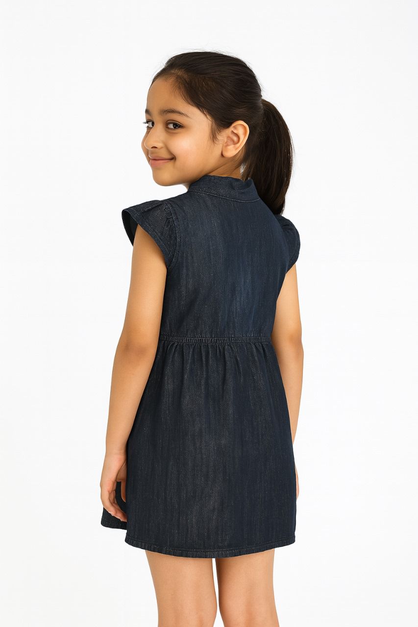 Kid Girl's High neck Denim Dress | MH