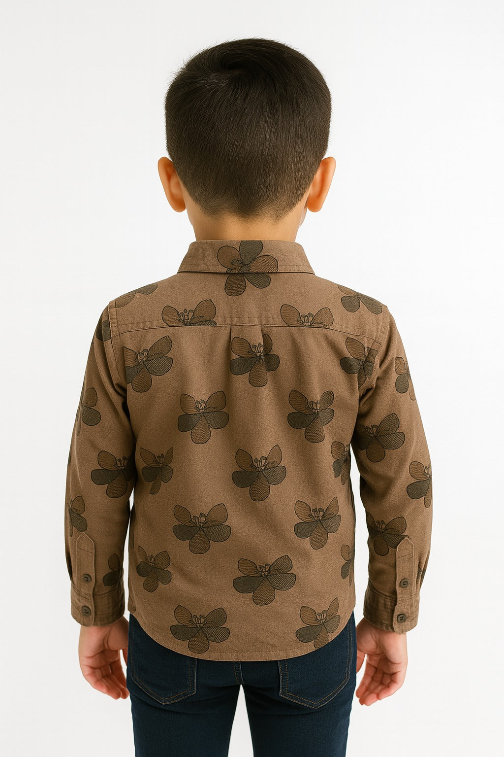 Boys' Floral Print Shirt – Coffee Brown Casual Cotton MH