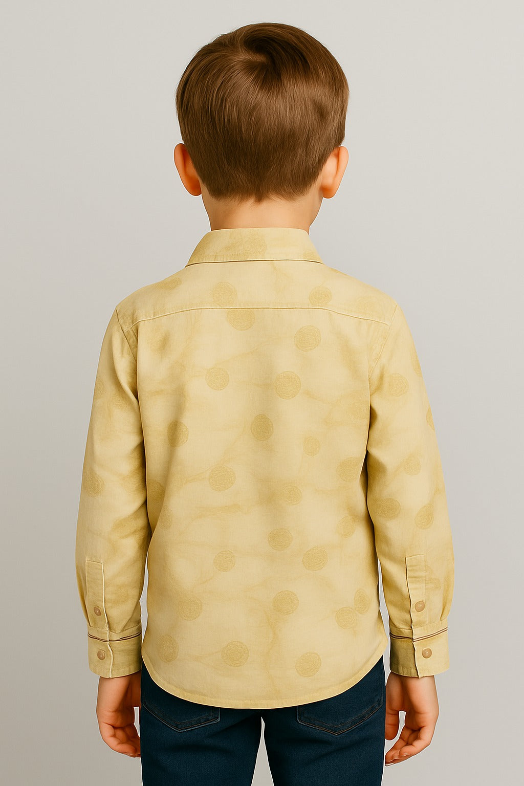 Boys' Light Beige Printed Cotton Shirt MH