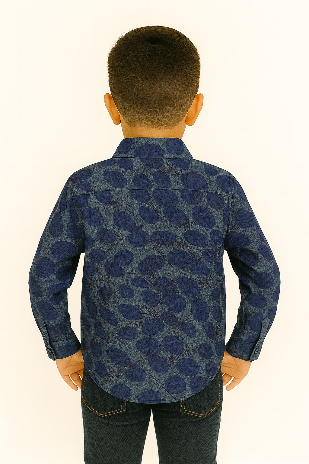 Midnight Leaf Print Cotton Shirt for Boys MH