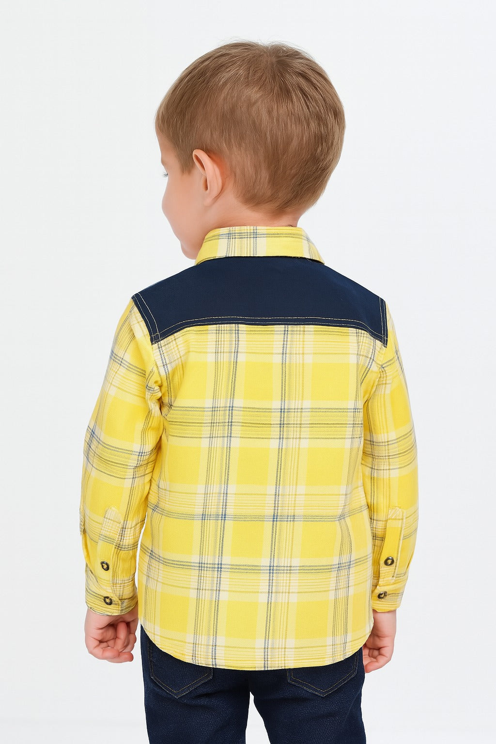 Navy Yoke Mustard Plaid Button-Down Shirt | MH