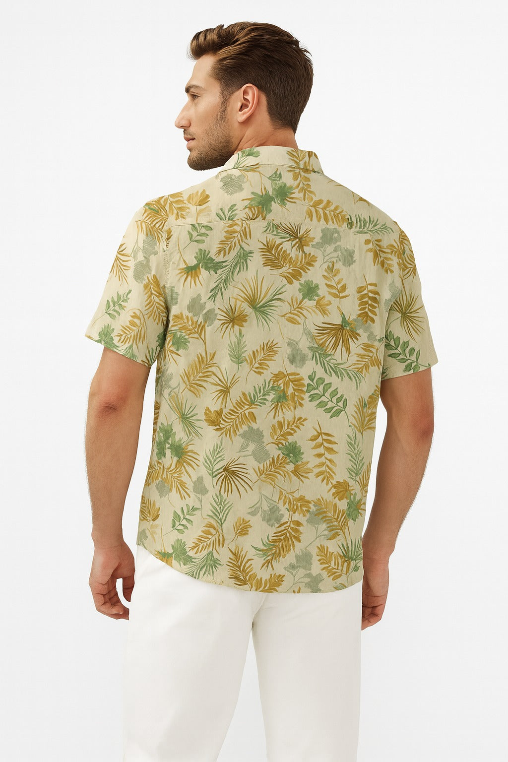 Palm Leaf Print Cotton Shirt for Men / MH