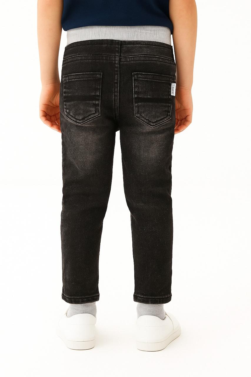 Kid's Denim Joggers with Contrast Waistband and Side Stripe Detail I MH