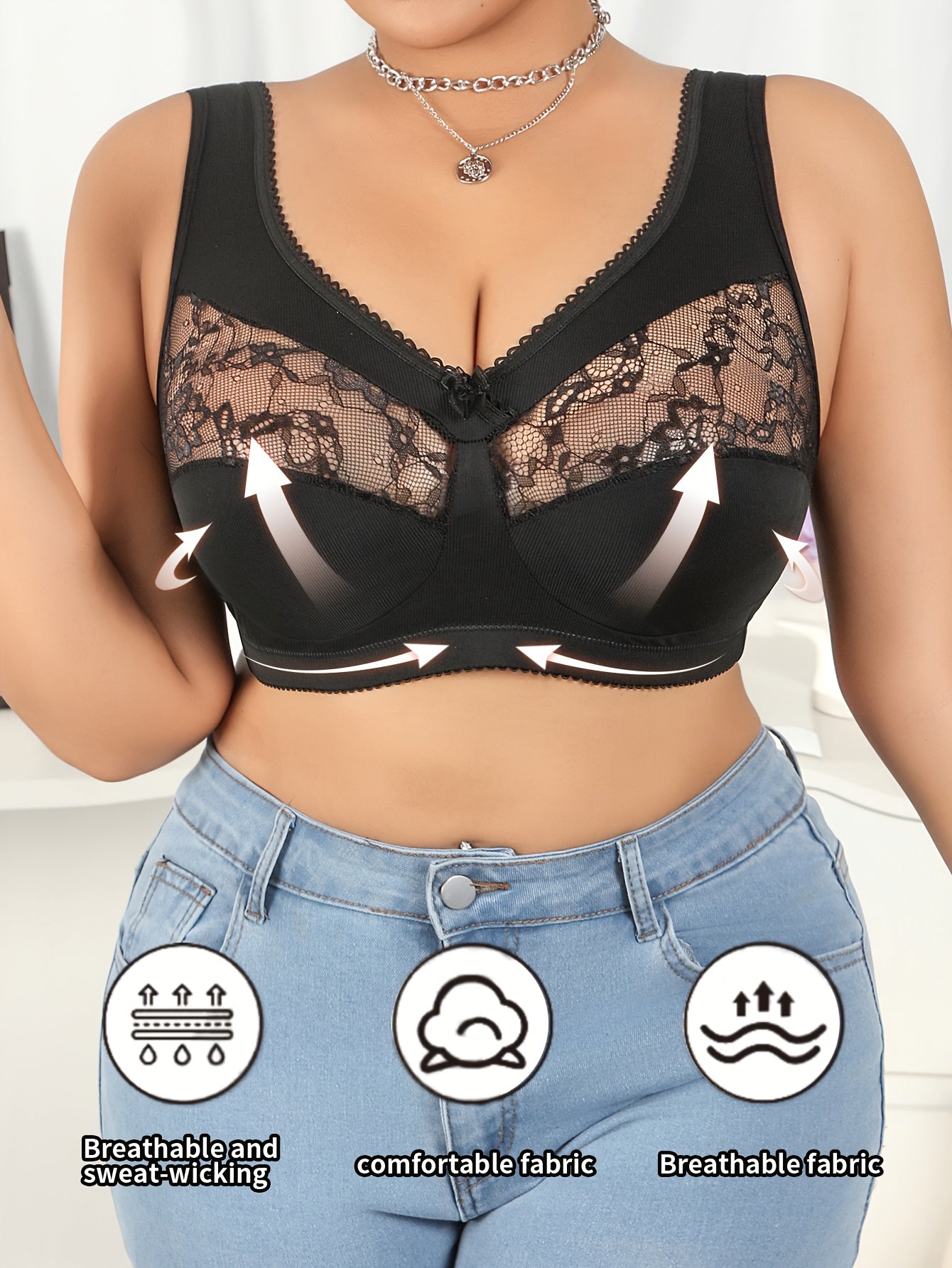 Plus Size Sexy Lace Shaping Bra - Breathable & Sweat-Wicking, /MH