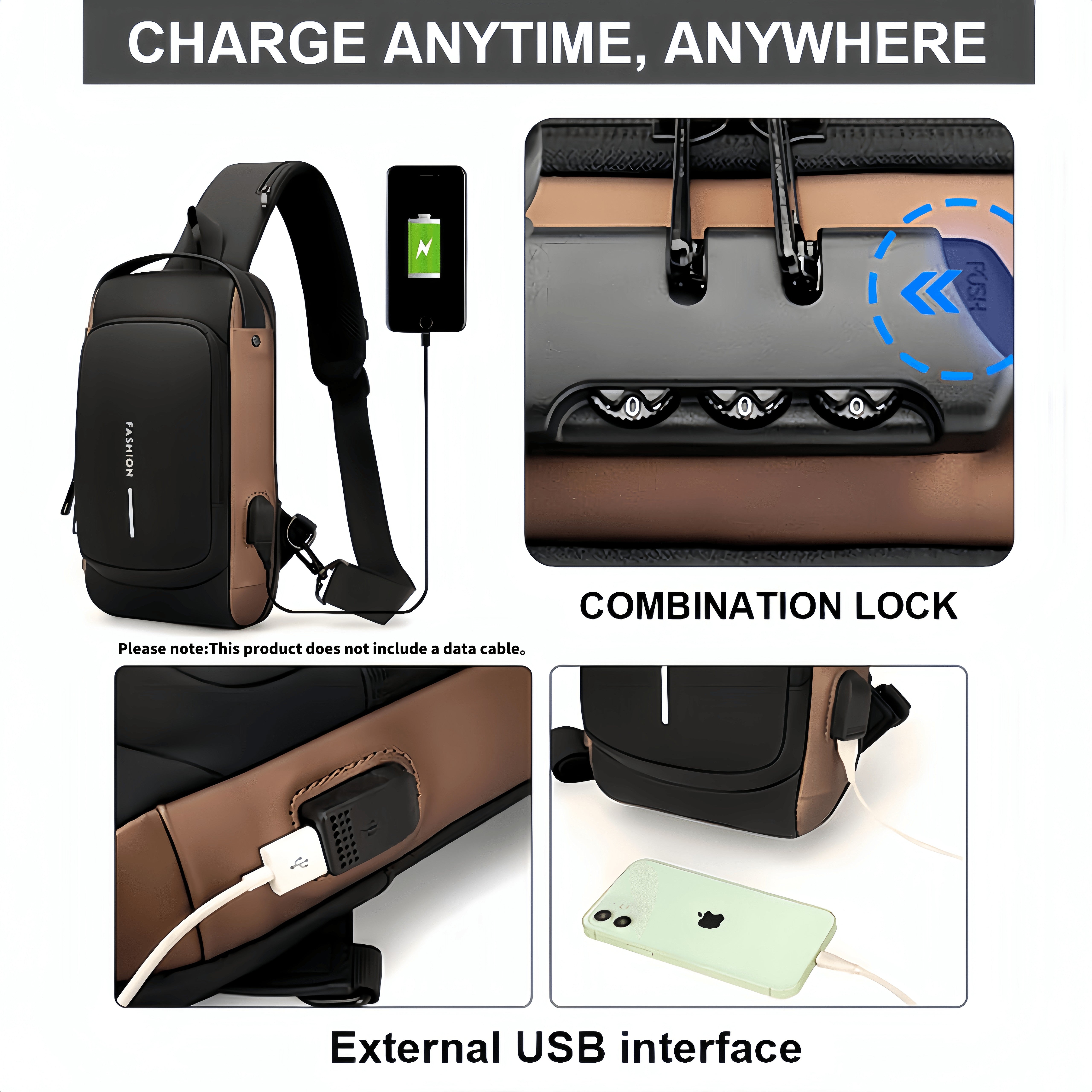 1pc Multi-functional Trendy Sling Bag With Password Lock, Leisure Travel Sport Chest Bag, Wear-resistant Crossbody Bag For Hanging Out & Daily Commute, Suit For Men And Women