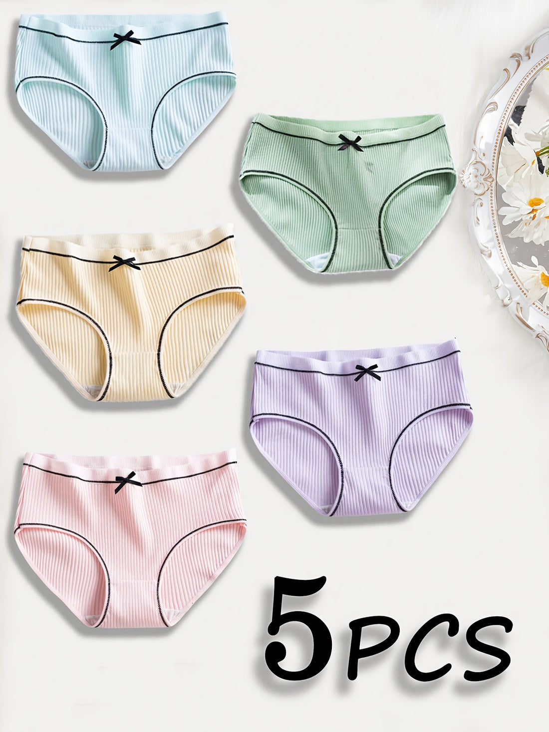 5-Pack Women'S Mid-Rise Underwear with Bow Detail - Breathable '/MH