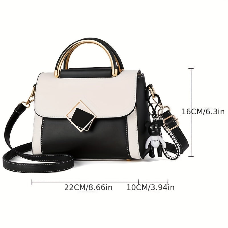 Trendy Colorblock Square Shoulder Bag, All-Match Classic Top Handle Crossbody Wallet For Women