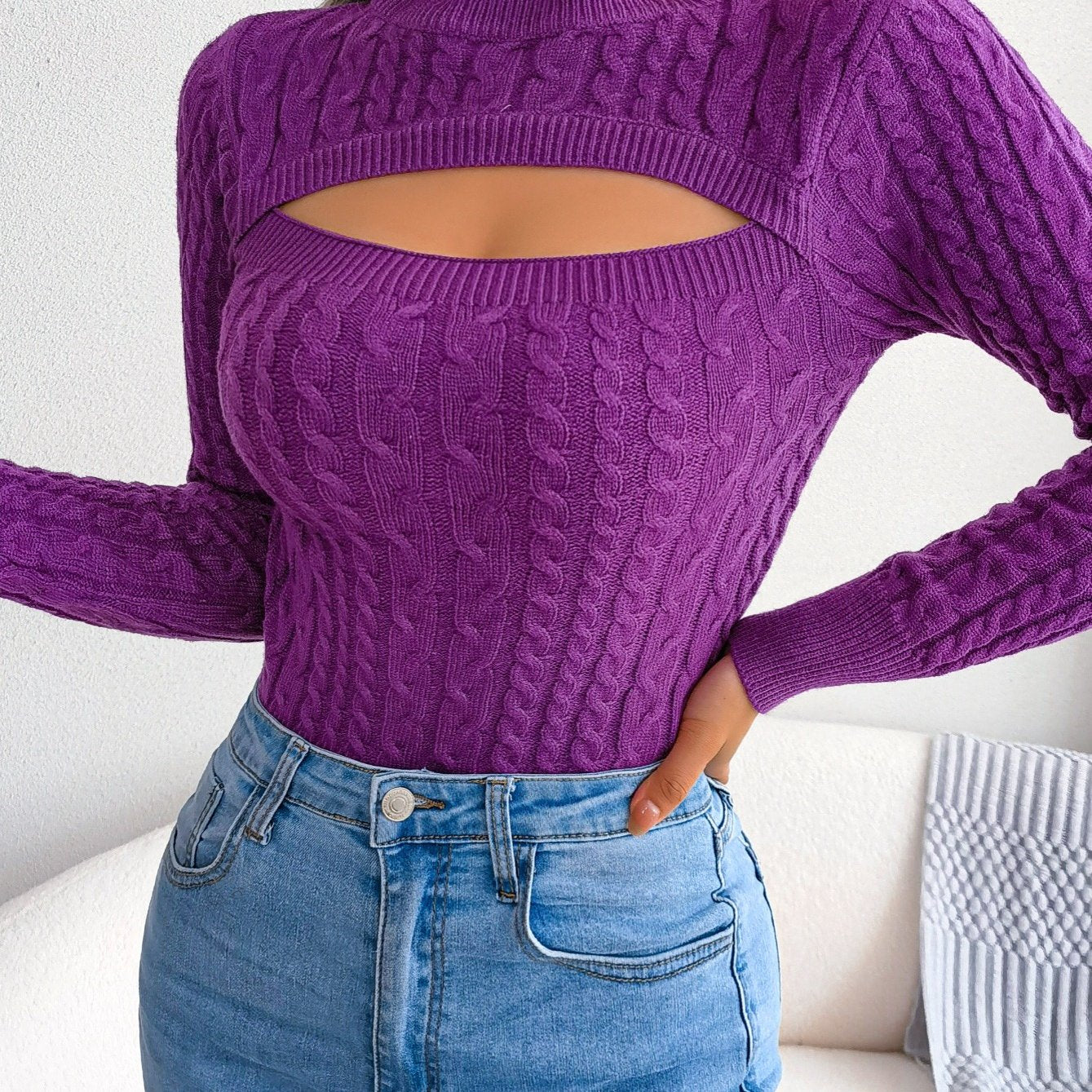 Women'S Sexy Hollow-Out Knit Pullover Sweater,